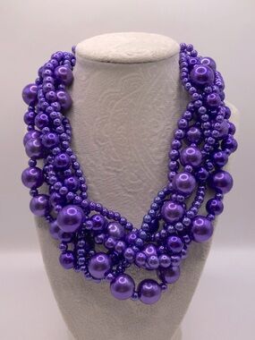 Vibrant Purple Twisted Multi-Strand Acrylic Beaded Necklace